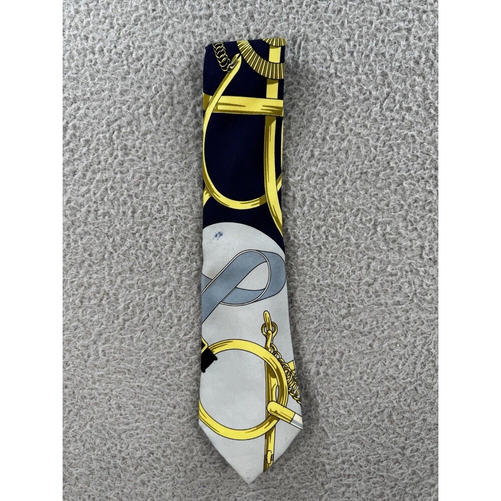 Hermes Bright Multicolor Vivid Print Silk Scarf Tie Made in France